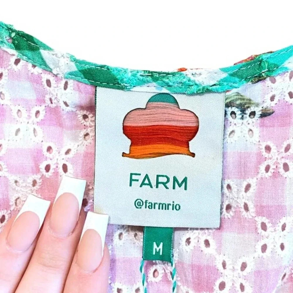 FARM Rio Green Pink Yellow Gingham Maxi Dress with Fruit Print - Picture 11 of 12